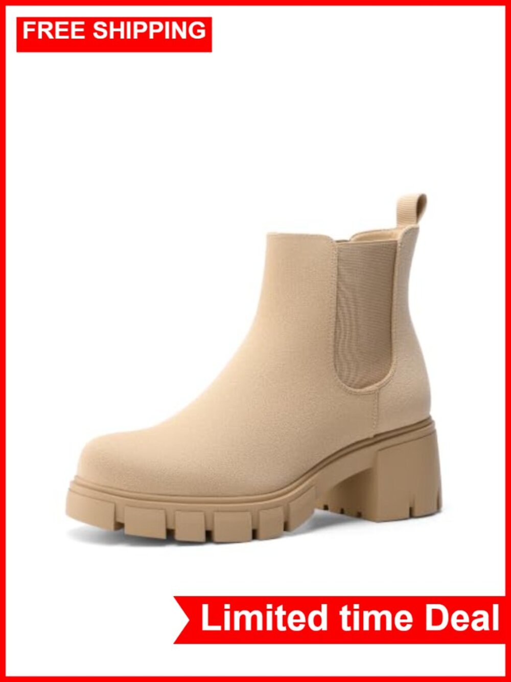 Women's Elastic Chelsea Ankle Boots Faux Suede Chunky Block Heel Slip-On